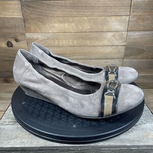AGL Womens Sz 11 Ballet Flats Low Wedge Brown Suede Silver Hardware Eur 41
